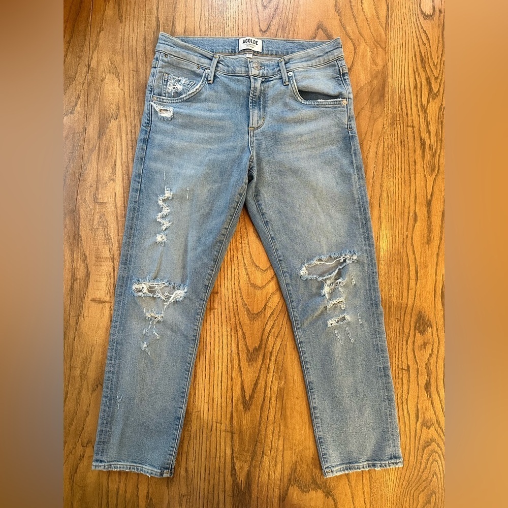 AGOLDE Isabel Slim Fit Boyfriend Dreamer Jeans Distressed Denim Size 25